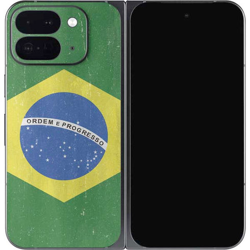 Brazil Flag Distressed Google Pixel 9 Pro Fold Skin